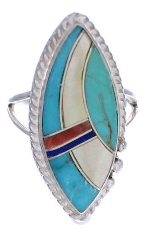 Genuine Sterling Silver Multicolor Inlay Ring Size 8-1/4 UX33777